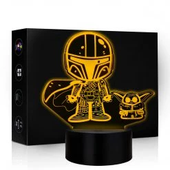 Mily Star Wars Chibi Mandalorian And Grogu Acrylic LED Lamp Figures