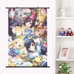 Mily Pokemon Trainers And Pokemon 23 X 36 Inch Wall Scroll Poster Home Décor