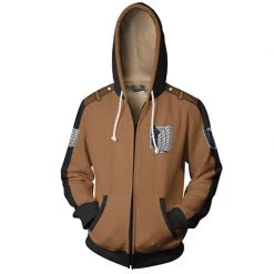 Mily Attack On Titan Survey Corps Brown Zip Up Hoodie Apparel