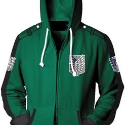 Mily Apparel Attack On Titan Survey Corps Green Zip Up Hoodie