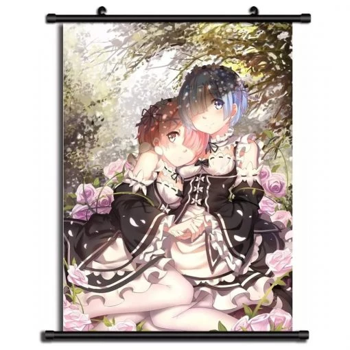Mily Re:Zero Rem & Ram Cherry Blossoms 23 X 36 Inch Wall Scroll Poster Home Décor