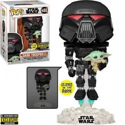 Entertainment Earth Funko Pop! #488 Star Wars: The Mandalorian Dark Trooper With Grogu Glow In The Dark - EE Exclusive